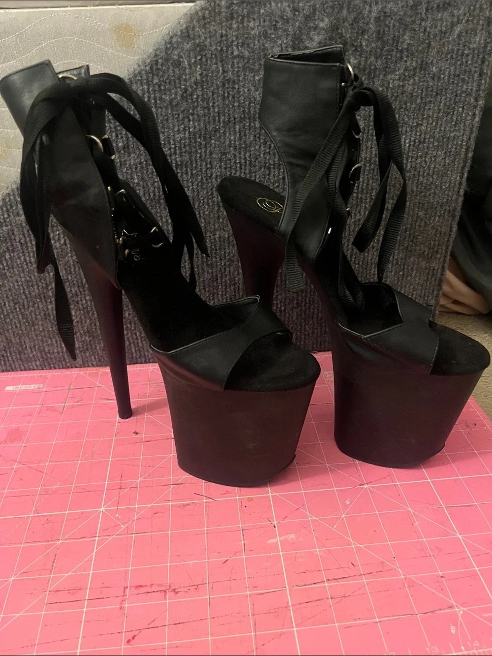 Pleaser Flamingo 800-14 Black Lace-Up Platform Heels